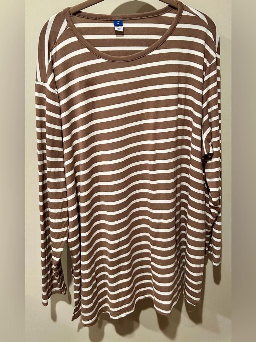 Old Navy Women's Luxe Tan/White Stripe LS Tee, 2X